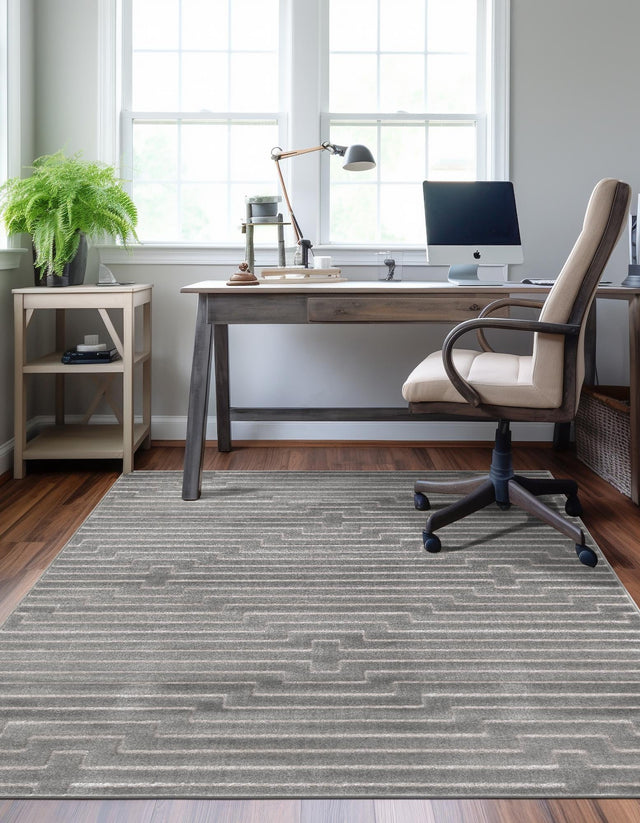 Gray and Silver 9' x 12' Vogue Geo Rectangle Area Rug Geometric Glam Style Shiny Accents Carpet Mat for Unique Interior Design & Home Decor for Sale at Rug Engine