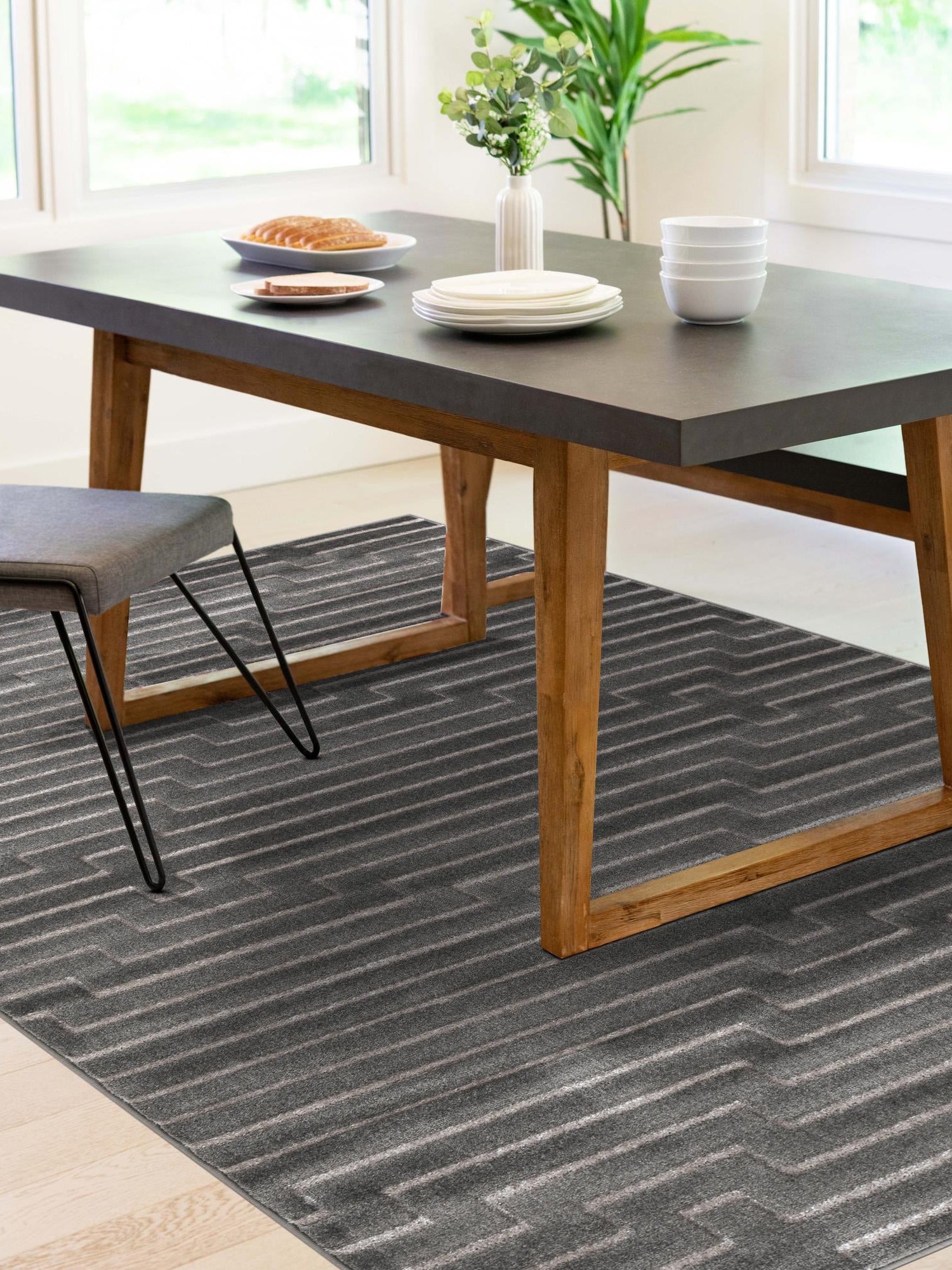 Gray and Silver 9' x 12' Vogue Geo Rectangle Area Rug Geometric Glam Style Shiny Accents Carpet Mat for Unique Interior Design & Home Decor for Sale at Rug Engine