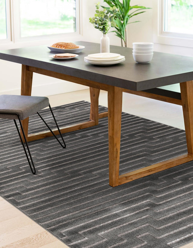 Gray and Silver 9' x 12' Vogue Geo Rectangle Area Rug Geometric Glam Style Shiny Accents Carpet Mat for Unique Interior Design & Home Decor for Sale at Rug Engine