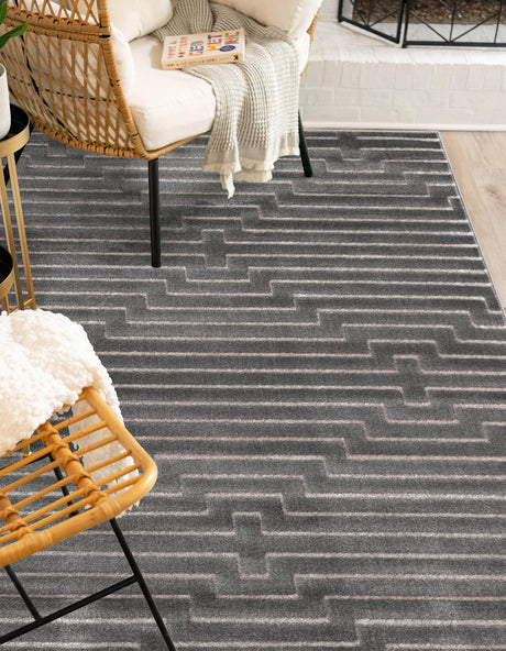 Gray and Silver 9' x 12' Vogue Geo Rectangle Area Rug Geometric Glam Style Shiny Accents Carpet Mat for Unique Interior Design & Home Decor for Sale at Rug Engine