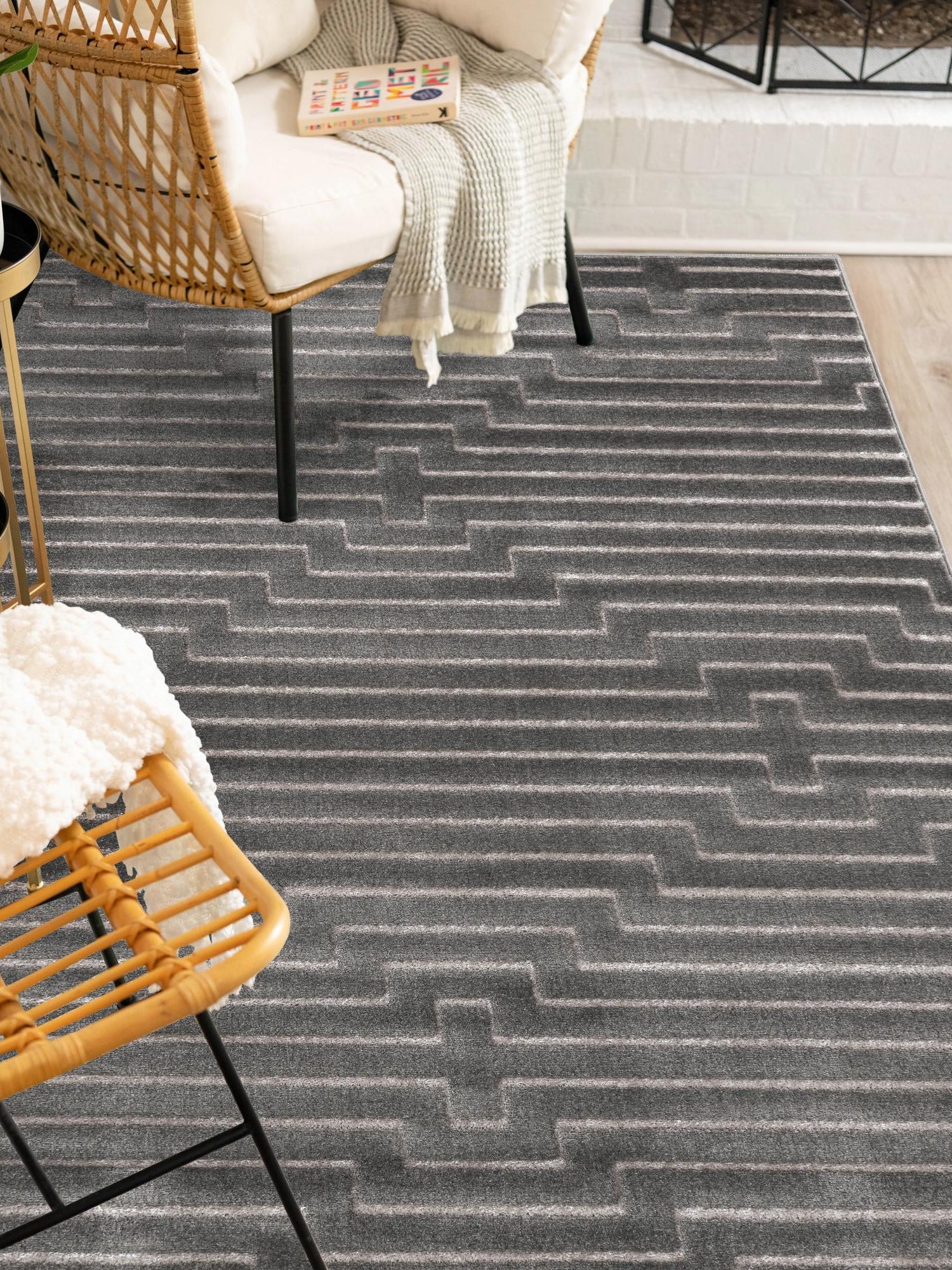 Gray and Silver 2' x 3' 1 Vogue Geo Rectangle Area Rug Geometric Glam Style Shiny Accents Carpet Mat for Unique Interior Design & Home Decor for Sale at Rug Engine