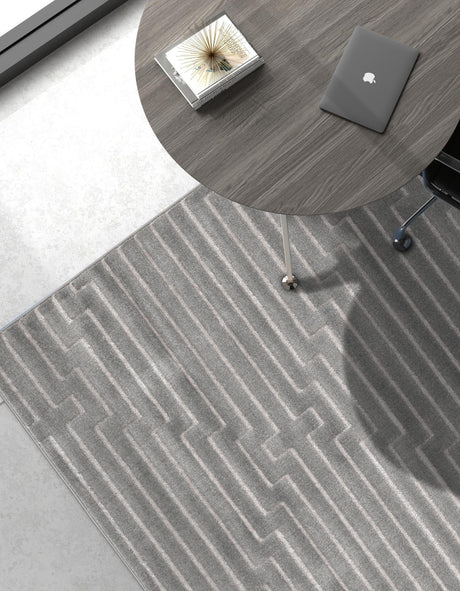 Gray and Silver 9' x 12' Vogue Geo Rectangle Area Rug Geometric Glam Style Shiny Accents Carpet Mat for Unique Interior Design & Home Decor for Sale at Rug Engine