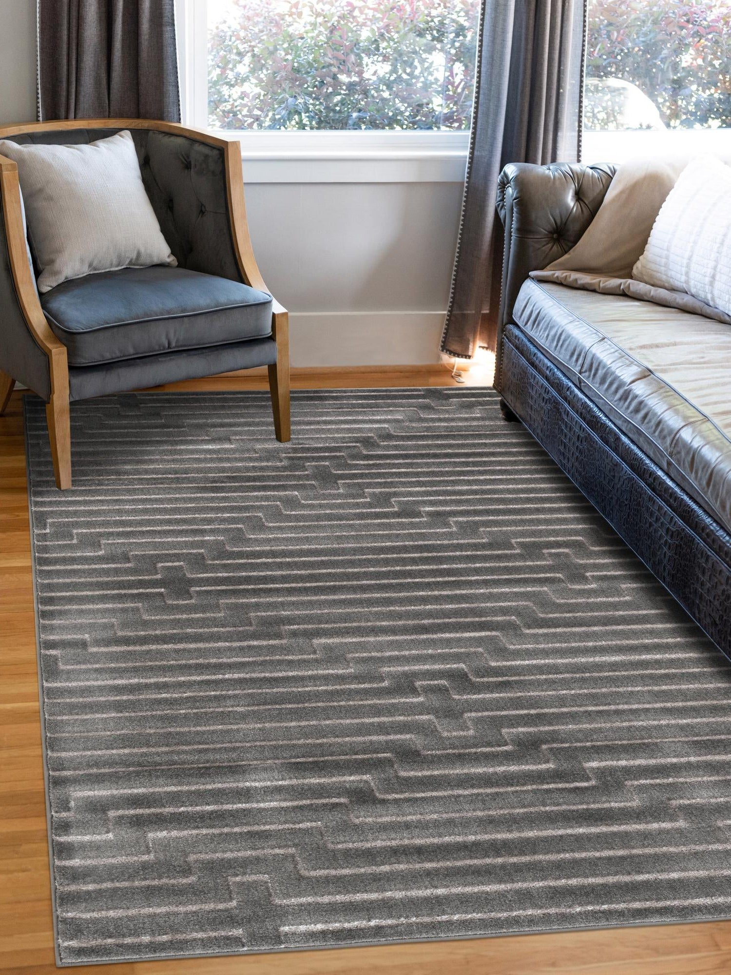 Gray and Silver 9' x 12' Vogue Geo Rectangle Area Rug Geometric Glam Style Shiny Accents Carpet Mat for Unique Interior Design & Home Decor for Sale at Rug Engine