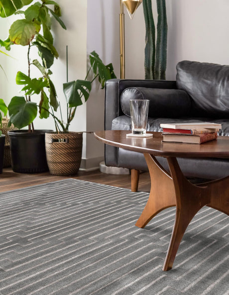 Gray and Silver 9' x 12' Vogue Geo Rectangle Area Rug Geometric Glam Style Shiny Accents Carpet Mat for Unique Interior Design & Home Decor for Sale at Rug Engine