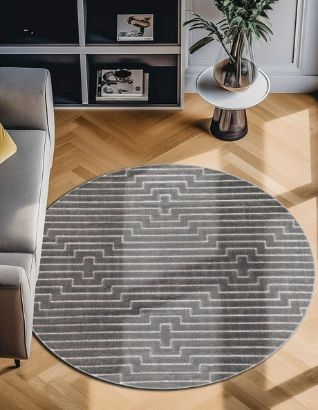 Gray and Silver 3' 1 x 3' 1 Vogue Geo Round Area Rug Geometric Glam Style Shiny Accents Carpet Mat for Unique Interior Design & Home Decor for Sale at Rug Engine