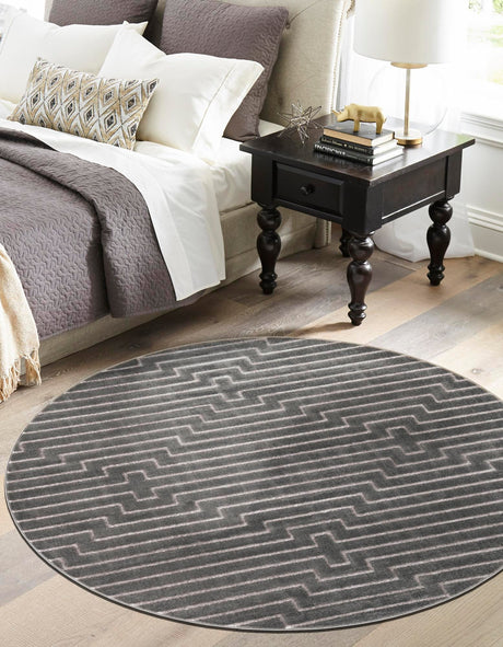 Gray and Silver 10' x 10' Vogue Geo Round Area Rug Geometric Glam Style Shiny Accents Carpet Mat for Unique Interior Design & Home Decor for Sale at Rug Engine