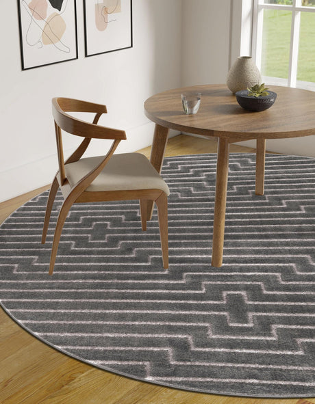 Gray and Silver 3' 1 x 3' 1 Vogue Geo Round Area Rug Geometric Glam Style Shiny Accents Carpet Mat for Unique Interior Design & Home Decor for Sale at Rug Engine