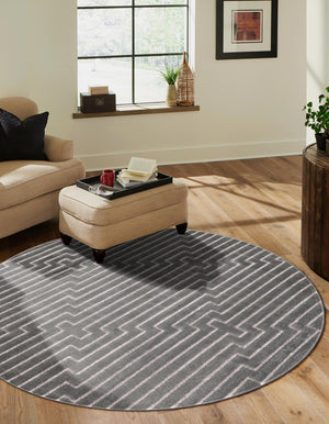 Gray and Silver 3' 1 x 3' 1 Vogue Geo Round Area Rug Geometric Glam Style Shiny Accents Carpet Mat for Unique Interior Design & Home Decor for Sale at Rug Engine