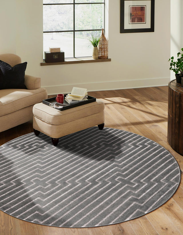Gray and Silver 3' 1 x 3' 1 Vogue Geo Round Area Rug Geometric Glam Style Shiny Accents Carpet Mat for Unique Interior Design & Home Decor for Sale at Rug Engine