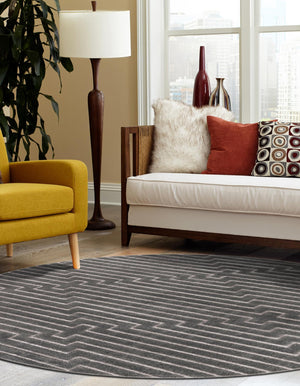 Gray and Silver 3' 1 x 3' 1 Vogue Geo Round Area Rug Geometric Glam Style Shiny Accents Carpet Mat for Unique Interior Design & Home Decor for Sale at Rug Engine