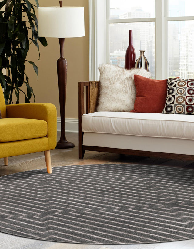 Gray and Silver 3' 1 x 3' 1 Vogue Geo Round Area Rug Geometric Glam Style Shiny Accents Carpet Mat for Unique Interior Design & Home Decor for Sale at Rug Engine