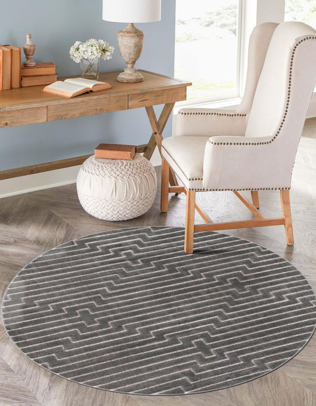 Gray and Silver 3' 1 x 3' 1 Vogue Geo Round Area Rug Geometric Glam Style Shiny Accents Carpet Mat for Unique Interior Design & Home Decor for Sale at Rug Engine