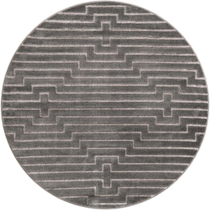 Gray and Silver 6' 1 x 6' 1 Vogue Geo Round Area Rug Geometric Glam Style Shiny Accents Carpet Mat for Unique Interior Design & Home Decor for Sale at Rug Engine