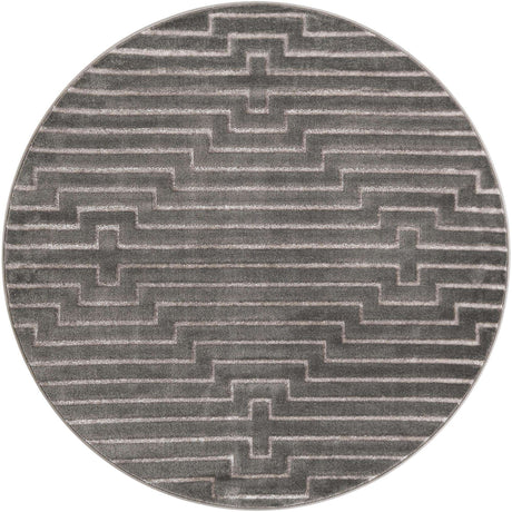 Gray and Silver 6' 1 x 6' 1 Vogue Geo Round Area Rug Geometric Glam Style Shiny Accents Carpet Mat for Unique Interior Design & Home Decor for Sale at Rug Engine
