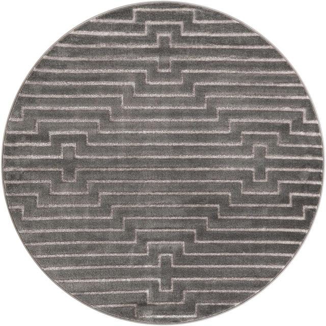 Gray and Silver 6' 1 x 6' 1 Vogue Geo Round Area Rug Geometric Glam Style Shiny Accents Carpet Mat for Unique Interior Design & Home Decor for Sale at Rug Engine