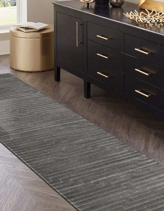 Gray and Silver 2' x 8' Vogue Geo Runner Area Rug Geometric Glam Style Shiny Accents Carpet Mat for Unique Interior Design & Home Decor for Sale at Rug Engine