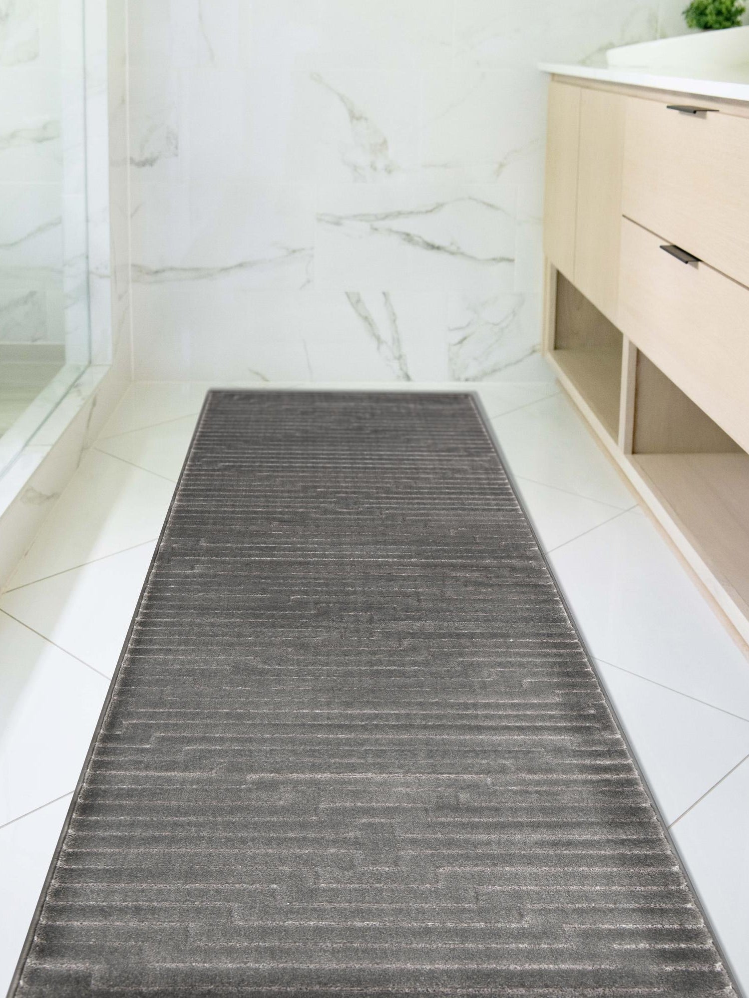 Gray and Silver 2' x 5' 1 Vogue Geo Runner Area Rug Geometric Glam Style Shiny Accents Carpet Mat for Unique Interior Design & Home Decor for Sale at Rug Engine