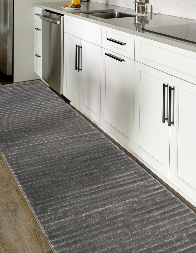 Gray and Silver 2' x 8' Vogue Geo Runner Area Rug Geometric Glam Style Shiny Accents Carpet Mat for Unique Interior Design & Home Decor for Sale at Rug Engine