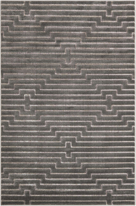 Gray and Silver 6' 1 x 9' Vogue Geo Rectangle Area Rug Geometric Glam Style Shiny Accents Carpet Mat for Unique Interior Design & Home Decor for Sale at Rug Engine