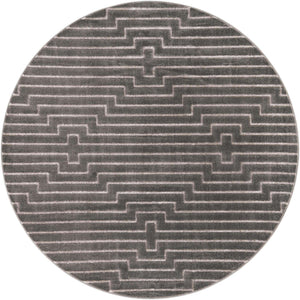Gray and Silver 7' 10 x 7' 10 Vogue Geo Round Area Rug Geometric Glam Style Shiny Accents Carpet Mat for Unique Interior Design & Home Decor for Sale at Rug Engine