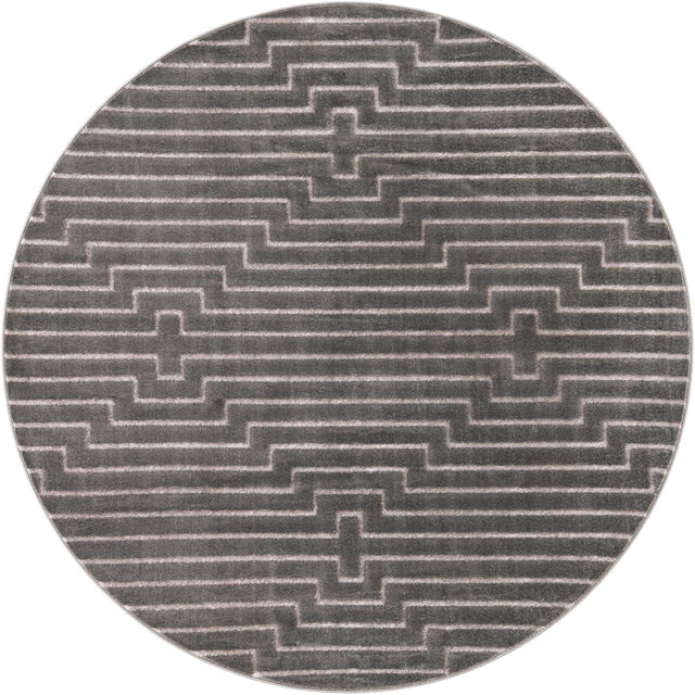 Gray and Silver 7' 10 x 7' 10 Vogue Geo Round Area Rug Geometric Glam Style Shiny Accents Carpet Mat for Unique Interior Design & Home Decor for Sale at Rug Engine