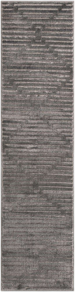 Gray and Silver 2' x 8' Vogue Geo Runner Area Rug Geometric Glam Style Shiny Accents Carpet Mat for Unique Interior Design & Home Decor for Sale at Rug Engine