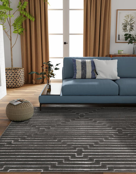 Gray and Silver 10' x 10' Vogue Geo Square Area Rug Geometric Glam Style Shiny Accents Carpet Mat for Unique Interior Design & Home Decor for Sale at Rug Engine
