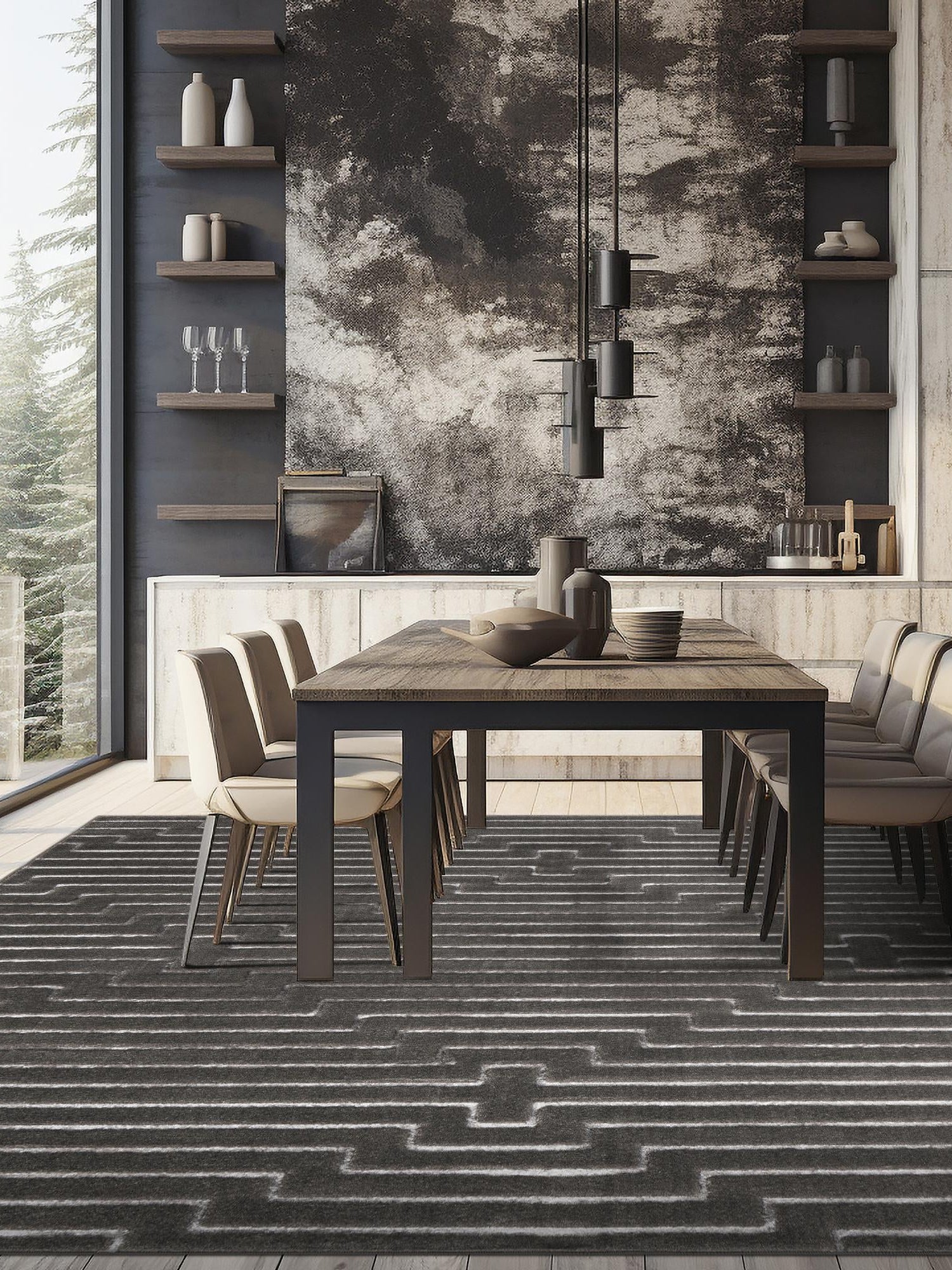 Gray and Silver 10' x 10' Vogue Geo Square Area Rug Geometric Glam Style Shiny Accents Carpet Mat for Unique Interior Design & Home Decor for Sale at Rug Engine