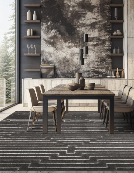 Gray and Silver 10' x 10' Vogue Geo Square Area Rug Geometric Glam Style Shiny Accents Carpet Mat for Unique Interior Design & Home Decor for Sale at Rug Engine