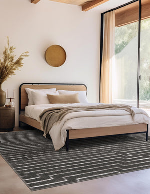 Gray and Silver 10' x 10' Vogue Geo Square Area Rug Geometric Glam Style Shiny Accents Carpet Mat for Unique Interior Design & Home Decor for Sale at Rug Engine