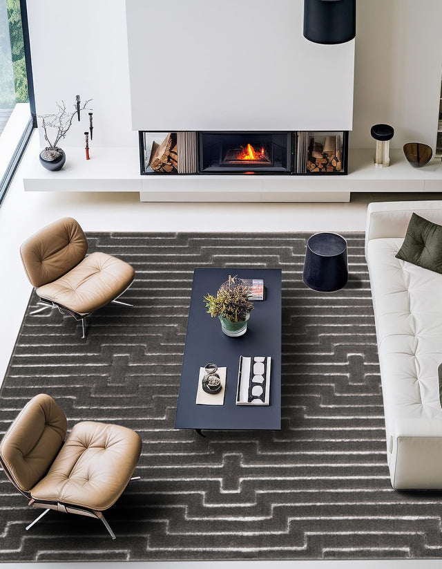 Gray and Silver 7' 10 x 7' 10 Vogue Geo Square Area Rug Geometric Glam Style Shiny Accents Carpet Mat for Unique Interior Design & Home Decor for Sale at Rug Engine