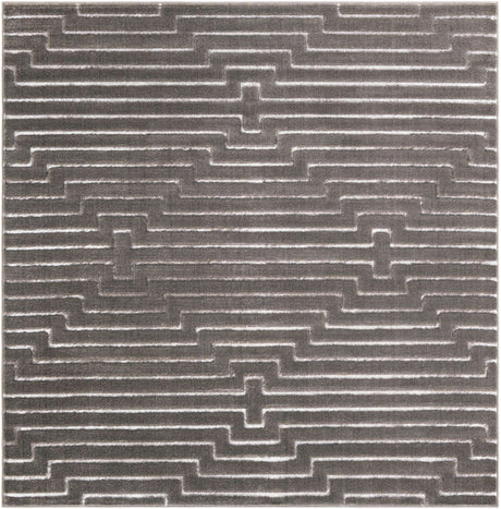 Gray and Silver 7' 10 x 7' 10 Vogue Geo Square Area Rug Geometric Glam Style Shiny Accents Carpet Mat for Unique Interior Design & Home Decor for Sale at Rug Engine