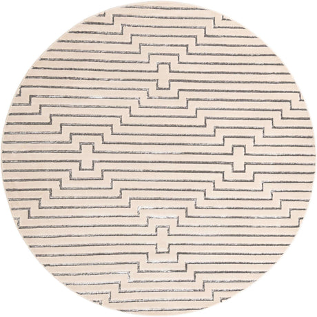 White and Silver 10' x 10' Vogue Geo Round Area Rug Geometric Glam Style Shiny Accents Carpet Mat for Unique Interior Design & Home Decor for Sale at Rug Engine