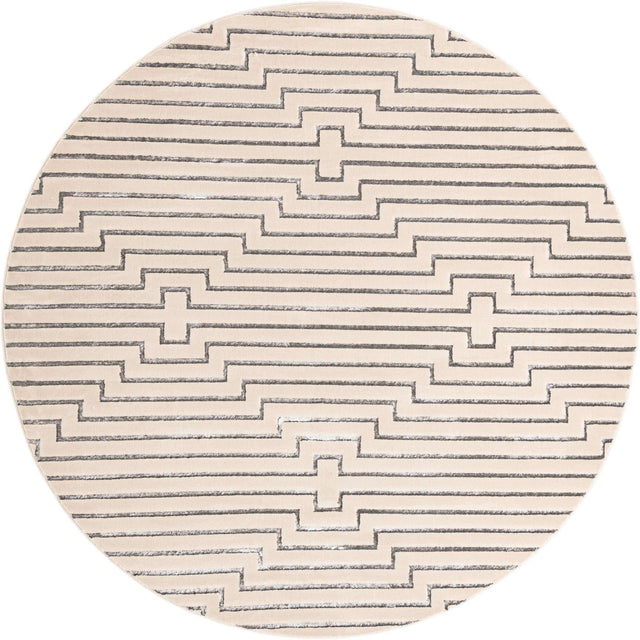 White and Silver 10' x 10' Vogue Geo Round Area Rug Geometric Glam Style Shiny Accents Carpet Mat for Unique Interior Design & Home Decor for Sale at Rug Engine