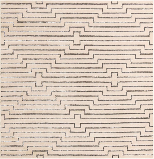 White and Silver 10' x 10' Vogue Geo Square Area Rug Geometric Glam Style Shiny Accents Carpet Mat for Unique Interior Design & Home Decor for Sale at Rug Engine