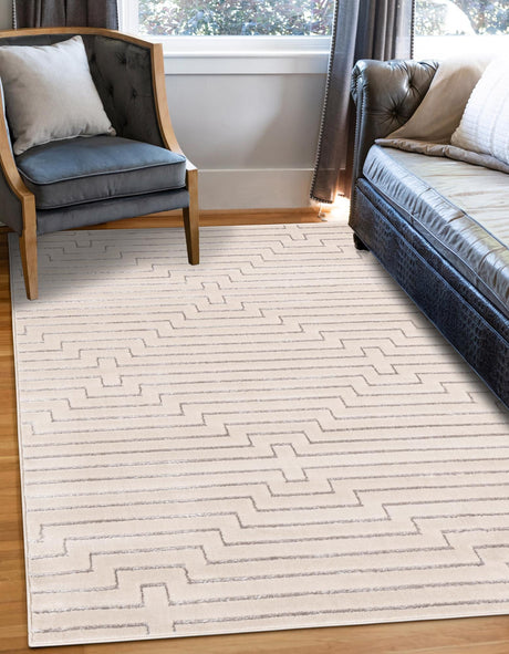 White and Silver 6' 1 x 9' Vogue Geo Rectangle Area Rug Geometric Glam Style Shiny Accents Carpet Mat for Unique Interior Design & Home Decor for Sale at Rug Engine