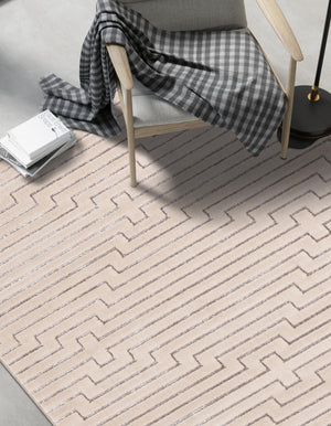 White and Silver 5' 3 x 7' 1 Vogue Geo Rectangle Area Rug Geometric Glam Style Shiny Accents Carpet Mat for Unique Interior Design & Home Decor for Sale at Rug Engine