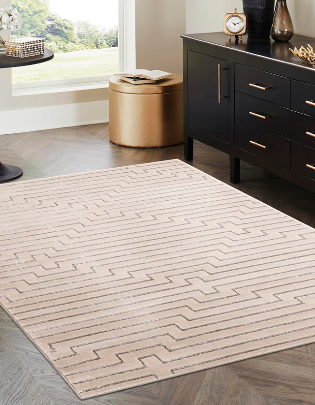 White and Silver 5' 3 x 7' 1 Vogue Geo Rectangle Area Rug Geometric Glam Style Shiny Accents Carpet Mat for Unique Interior Design & Home Decor for Sale at Rug Engine