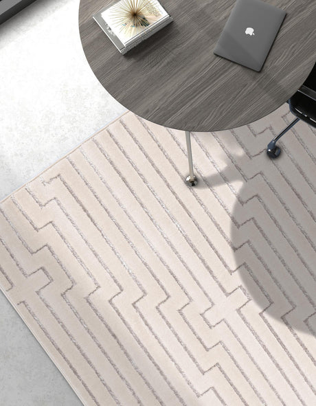 White and Silver 5' 3 x 7' 1 Vogue Geo Rectangle Area Rug Geometric Glam Style Shiny Accents Carpet Mat for Unique Interior Design & Home Decor for Sale at Rug Engine