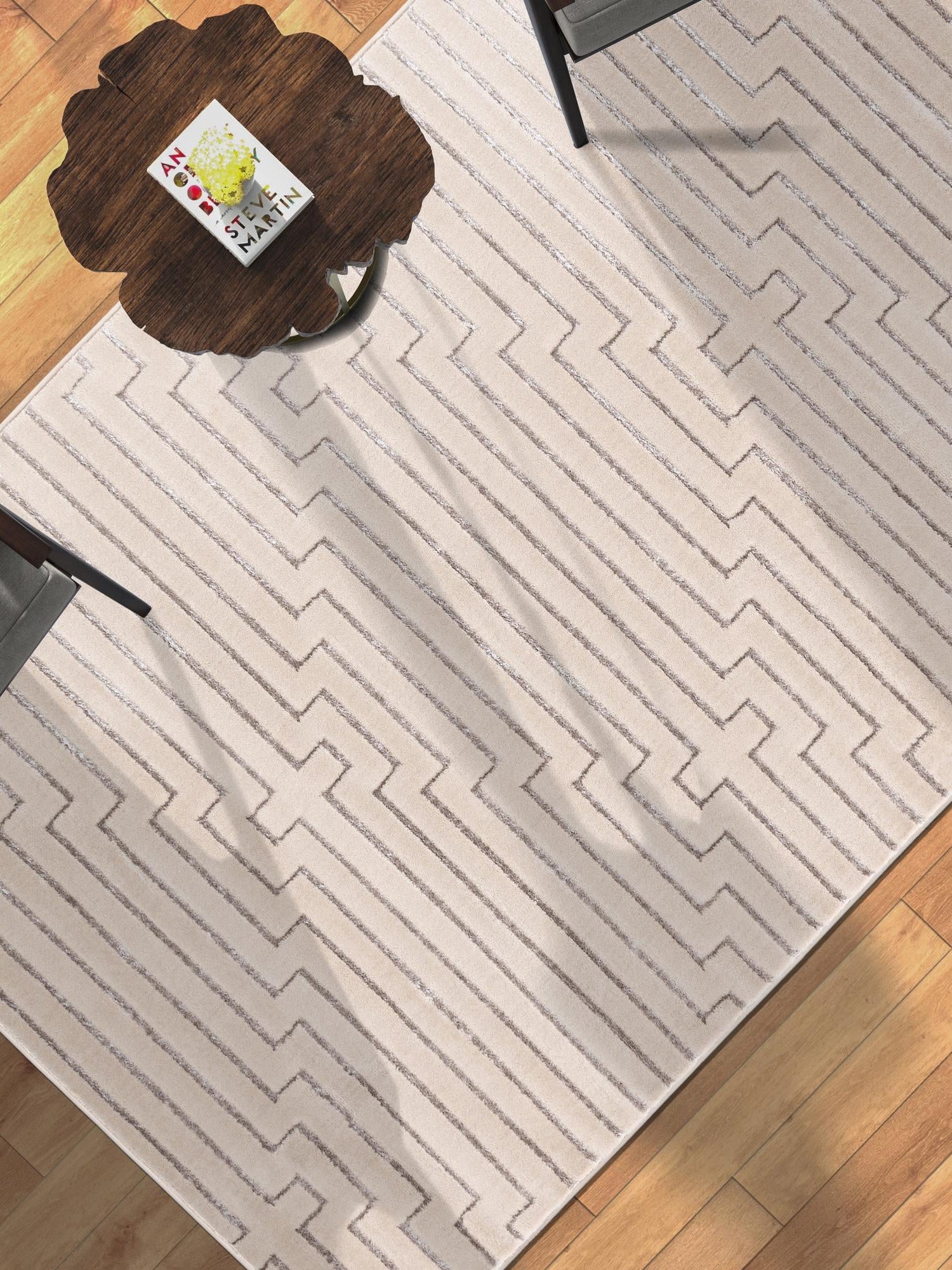 White and Silver 5' 3 x 8' Vogue Geo Rectangle Area Rug Geometric Glam Style Shiny Accents Carpet Mat for Unique Interior Design & Home Decor for Sale at Rug Engine