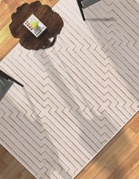 White and Silver 5' 3 x 7' 1 Vogue Geo Rectangle Area Rug Geometric Glam Style Shiny Accents Carpet Mat for Unique Interior Design & Home Decor for Sale at Rug Engine