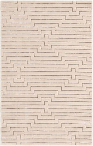 White and Silver 5' 3 x 8' Vogue Geo Rectangle Area Rug Geometric Glam Style Shiny Accents Carpet Mat for Unique Interior Design & Home Decor for Sale at Rug Engine