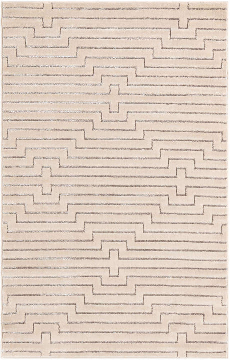 White and Silver 5' 3 x 8' Vogue Geo Rectangle Area Rug Geometric Glam Style Shiny Accents Carpet Mat for Unique Interior Design & Home Decor for Sale at Rug Engine