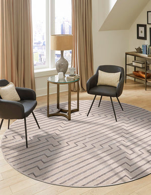 White and Silver 7' 10 x 7' 10 Vogue Geo Round Area Rug Geometric Glam Style Shiny Accents Carpet Mat for Unique Interior Design & Home Decor for Sale at Rug Engine