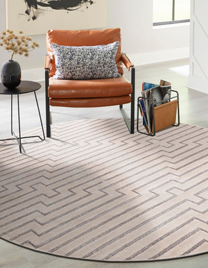 White and Silver 7' 10 x 7' 10 Vogue Geo Round Area Rug Geometric Glam Style Shiny Accents Carpet Mat for Unique Interior Design & Home Decor for Sale at Rug Engine