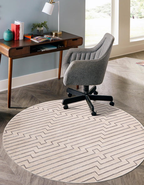 White and Silver 7' 10 x 7' 10 Vogue Geo Round Area Rug Geometric Glam Style Shiny Accents Carpet Mat for Unique Interior Design & Home Decor for Sale at Rug Engine