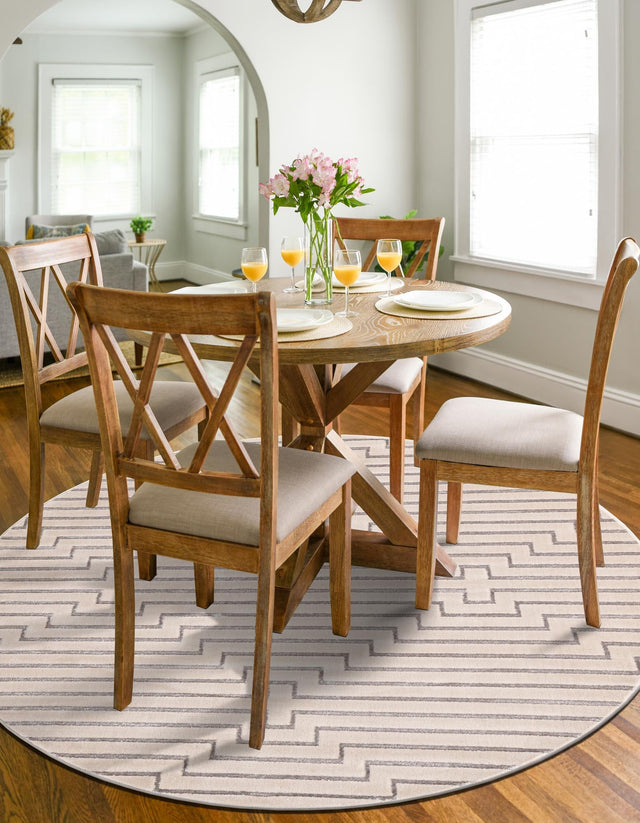 White and Silver 7' 10 x 7' 10 Vogue Geo Round Area Rug Geometric Glam Style Shiny Accents Carpet Mat for Unique Interior Design & Home Decor for Sale at Rug Engine