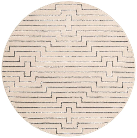 White and Silver 6' 1 x 6' 1 Vogue Geo Round Area Rug Geometric Glam Style Shiny Accents Carpet Mat for Unique Interior Design & Home Decor for Sale at Rug Engine
