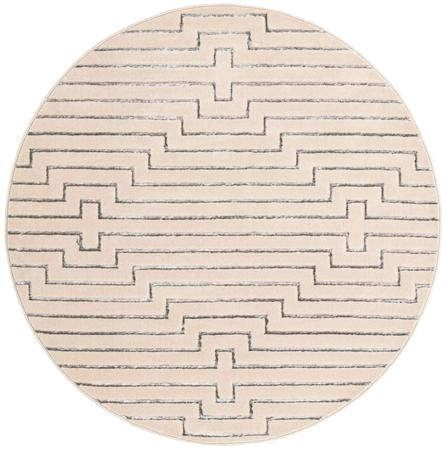 White and Silver 6' 1 x 6' 1 Vogue Geo Round Area Rug Geometric Glam Style Shiny Accents Carpet Mat for Unique Interior Design & Home Decor for Sale at Rug Engine
