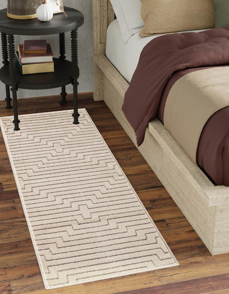 White and Silver 2' x 6' 1 Vogue Geo Runner Area Rug Geometric Glam Style Shiny Accents Carpet Mat for Unique Interior Design & Home Decor for Sale at Rug Engine